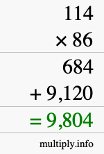 How to calculate 114 times 86 using long multiplication