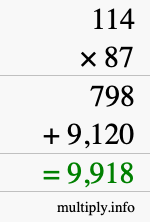 How to calculate 114 times 87 using long multiplication