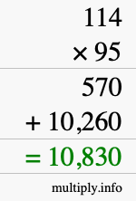 How to calculate 114 times 95 using long multiplication