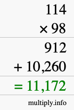 How to calculate 114 times 98 using long multiplication How to calculate 114 times 98 using long multiplication