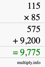 How to calculate 115 times 85 using long multiplication How to calculate 115 times 85 using long multiplication