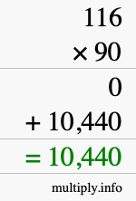 How to calculate 116 times 90 using long multiplication