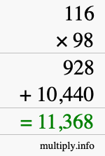 How to calculate 116 times 98 using long multiplication How to calculate 116 times 98 using long multiplication