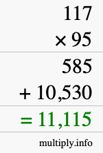 How to calculate 117 times 95 using long multiplication