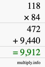 How to calculate 118 times 84 using long multiplication