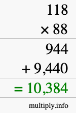 How to calculate 118 times 88 using long multiplication