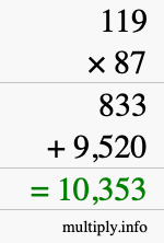 How to calculate 119 times 87 using long multiplication