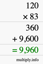 How to calculate 120 times 83 using long multiplication How to calculate 120 times 83 using long multiplication
