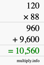 How to calculate 120 times 88 using long multiplication How to calculate 120 times 88 using long multiplication