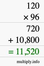 How to calculate 120 times 96 using long multiplication How to calculate 120 times 96 using long multiplication