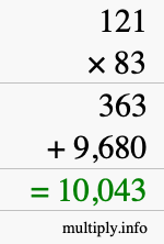 How to calculate 121 times 83 using long multiplication How to calculate 121 times 83 using long multiplication
