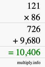 How to calculate 121 times 86 using long multiplication How to calculate 121 times 86 using long multiplication