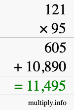 How to calculate 121 times 95 using long multiplication