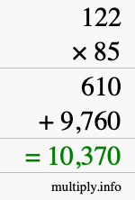 How to calculate 122 times 85 using long multiplication How to calculate 122 times 85 using long multiplication