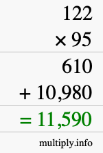 How to calculate 122 times 95 using long multiplication