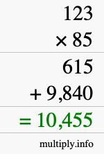How to calculate 123 times 85 using long multiplication How to calculate 123 times 85 using long multiplication