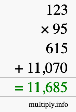 How to calculate 123 times 95 using long multiplication
