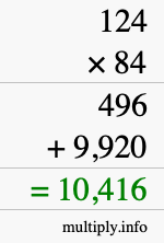How to calculate 124 times 84 using long multiplication