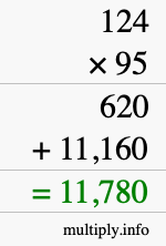 How to calculate 124 times 95 using long multiplication