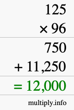 How to calculate 125 times 96 using long multiplication How to calculate 125 times 96 using long multiplication