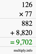 How to calculate 126 times 77 using long multiplication