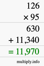 How to calculate 126 times 95 using long multiplication