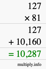 How to calculate 127 times 81 using long multiplication How to calculate 127 times 81 using long multiplication