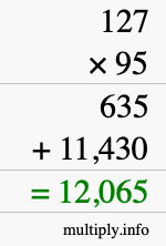 How to calculate 127 times 95 using long multiplication