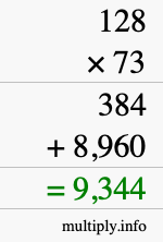 How to calculate 128 times 73 using long multiplication How to calculate 128 times 73 using long multiplication