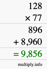 How to calculate 128 times 77 using long multiplication