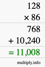 How to calculate 128 times 86 using long multiplication