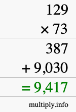 How to calculate 129 times 73 using long multiplication