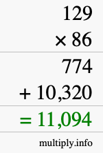 How to calculate 129 times 86 using long multiplication