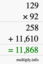 How to calculate 129 times 92 using long multiplication How to calculate 129 times 92 using long multiplication