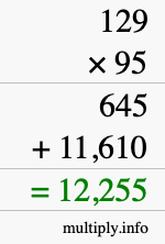 How to calculate 129 times 95 using long multiplication