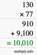 How to calculate 130 times 77 using long multiplication