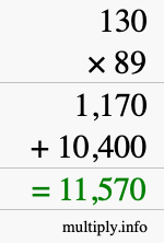 How to calculate 130 times 89 using long multiplication How to calculate 130 times 89 using long multiplication