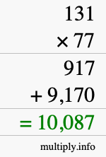How to calculate 131 times 77 using long multiplication
