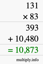 How to calculate 131 times 83 using long multiplication How to calculate 131 times 83 using long multiplication