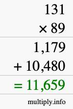 How to calculate 131 times 89 using long multiplication How to calculate 131 times 89 using long multiplication