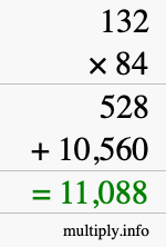 How to calculate 132 times 84 using long multiplication