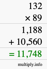 How to calculate 132 times 89 using long multiplication