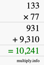 How to calculate 133 times 77 using long multiplication