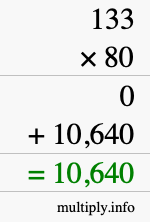 How to calculate 133 times 80 using long multiplication