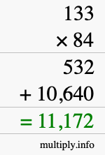 How to calculate 133 times 84 using long multiplication