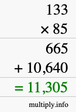 How to calculate 133 times 85 using long multiplication How to calculate 133 times 85 using long multiplication