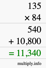 How to calculate 135 times 84 using long multiplication