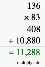 How to calculate 136 times 83 using long multiplication