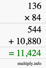 How to calculate 136 times 84 using long multiplication