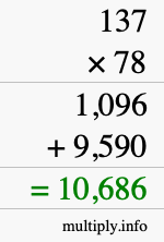 How to calculate 137 times 78 using long multiplication